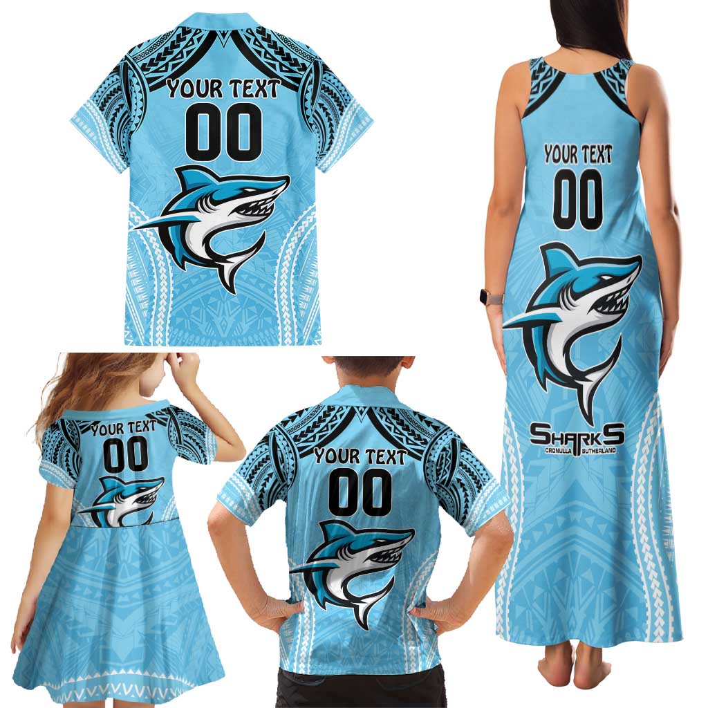 Sharks Rugby Custom Family Matching Tank Maxi Dress and Hawaiian Shirt With Polynesian Style