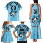 Sharks Rugby Custom Family Matching Tank Maxi Dress and Hawaiian Shirt With Polynesian Style