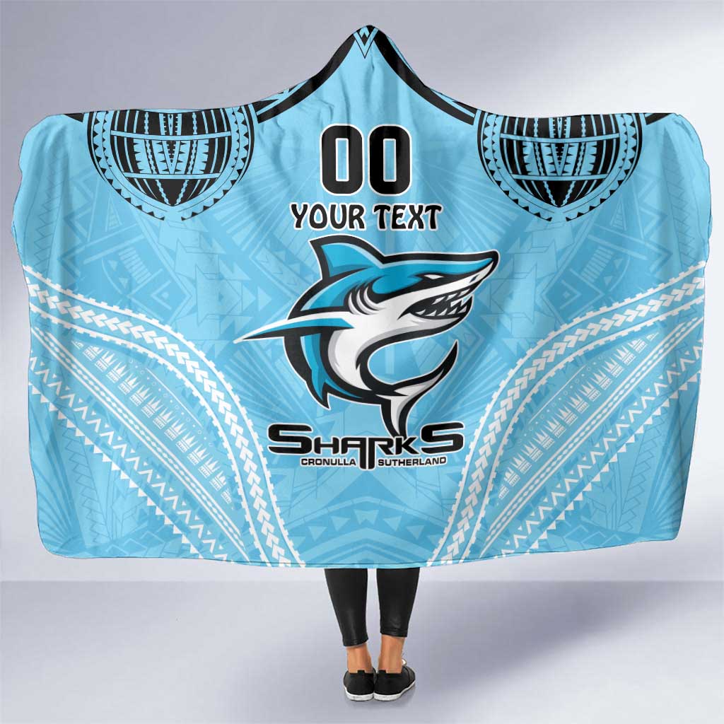 Sharks Rugby Custom Hooded Blanket With Polynesian Style