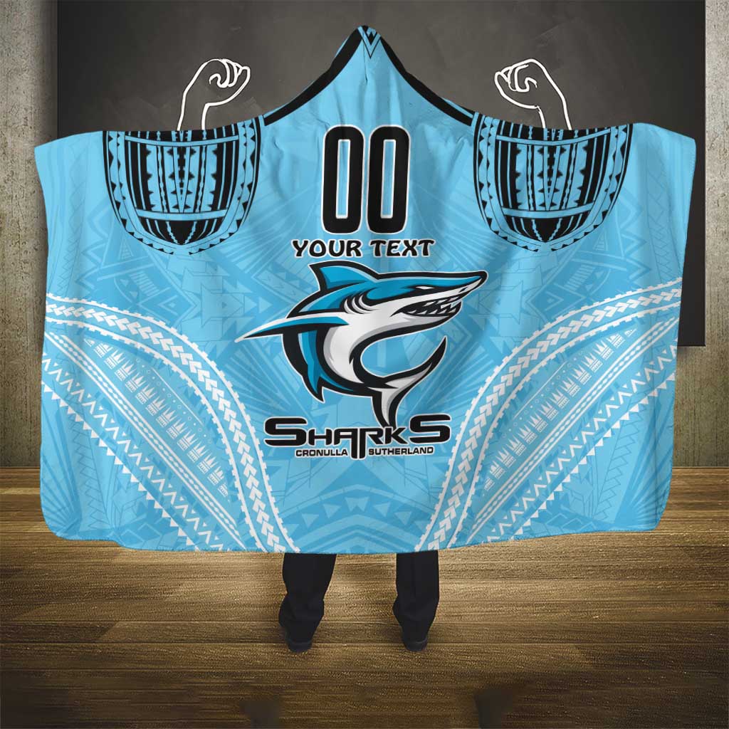 Sharks Rugby Custom Hooded Blanket With Polynesian Style