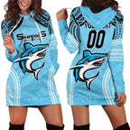 Sharks Rugby Custom Hoodie Dress With Polynesian Style