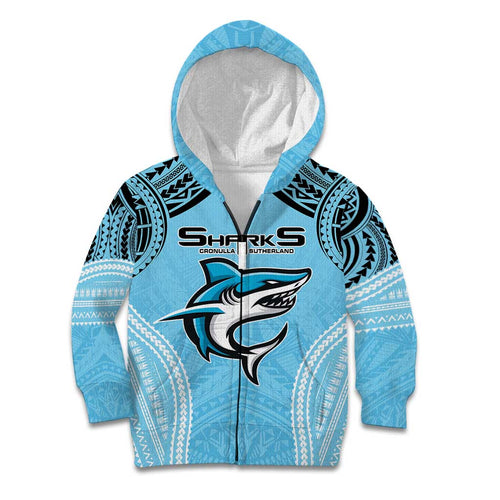 Sharks Rugby Custom Kid Hoodie With Polynesian Style