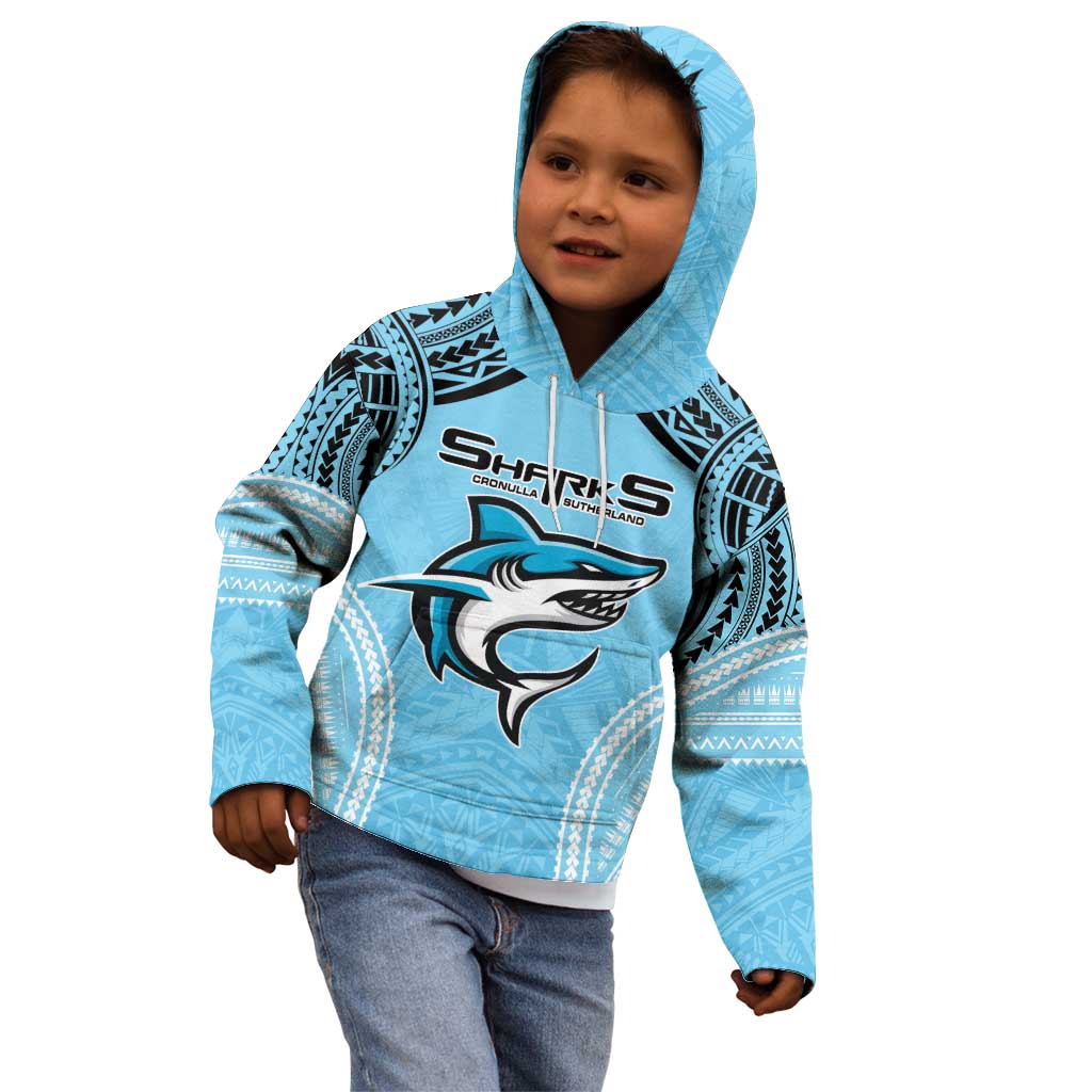 Sharks Rugby Custom Kid Hoodie With Polynesian Style
