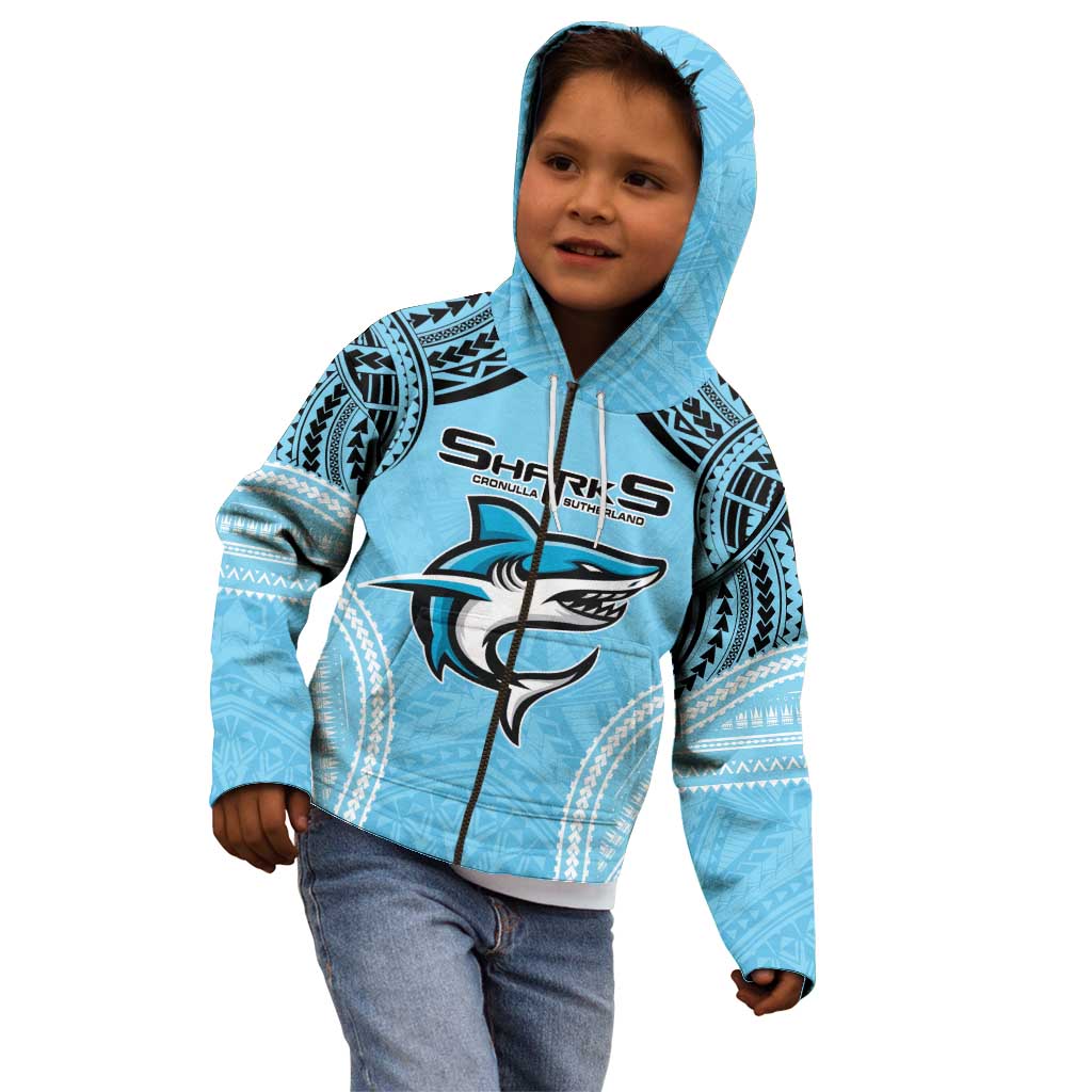Sharks Rugby Custom Kid Hoodie With Polynesian Style