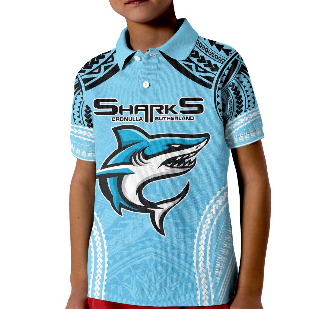 Sharks Rugby Custom Kid Polo Shirt With Polynesian Style
