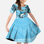 Sharks Rugby Custom Kid Short Sleeve Dress With Polynesian Style