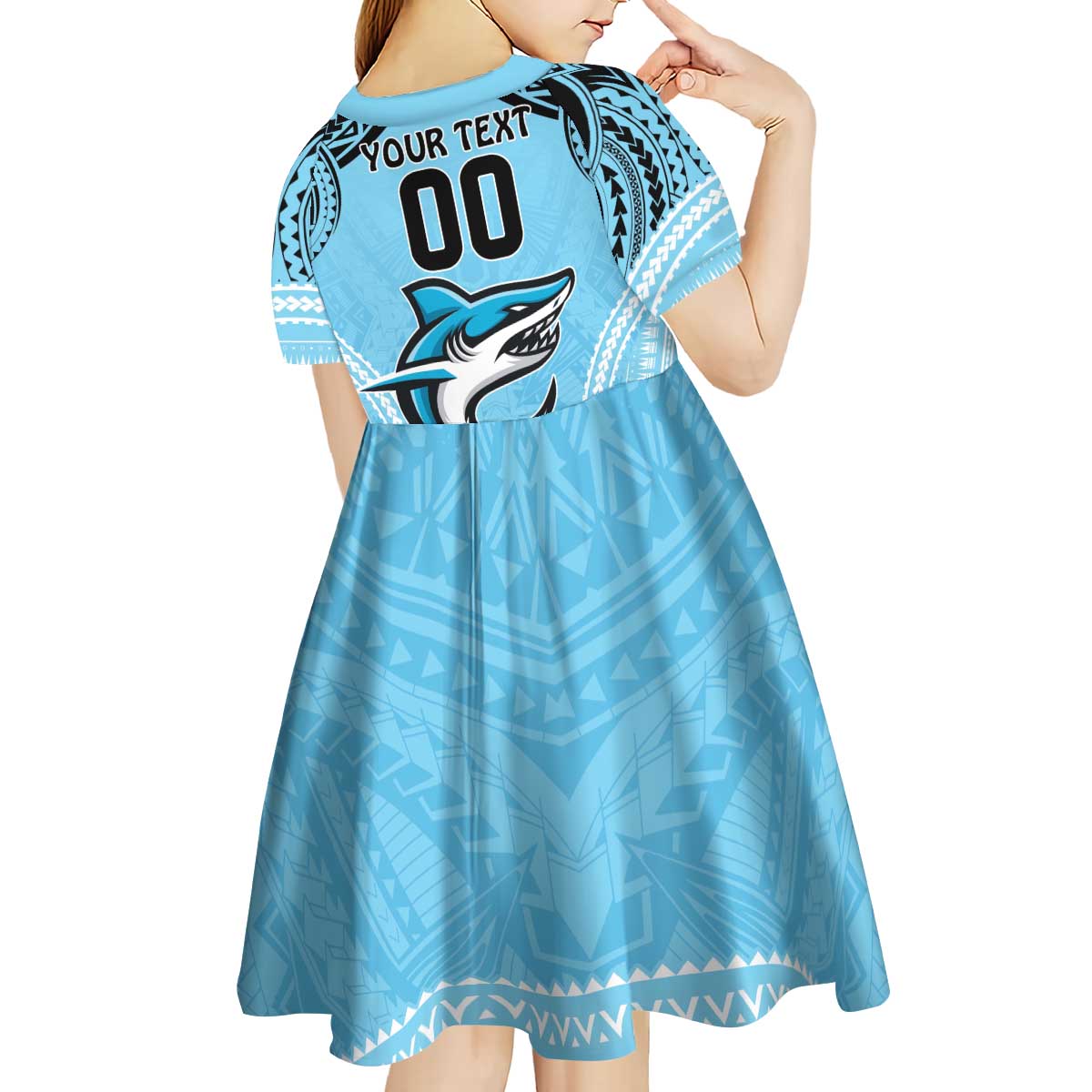 Sharks Rugby Custom Kid Short Sleeve Dress With Polynesian Style