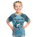 Sharks Rugby Custom Kid T Shirt With Polynesian Style