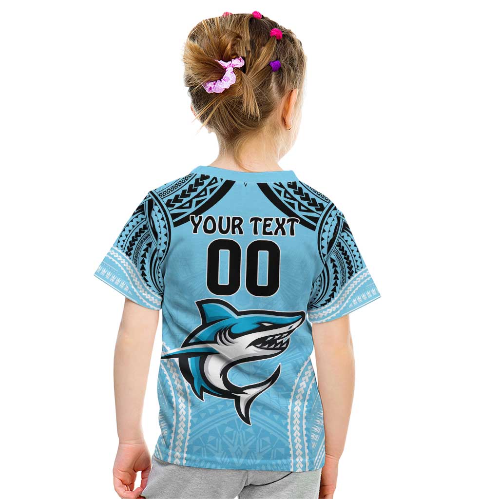 Sharks Rugby Custom Kid T Shirt With Polynesian Style