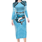 Sharks Rugby Custom Long Sleeve Bodycon Dress With Polynesian Style