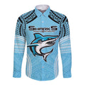 Sharks Rugby Custom Long Sleeve Button Shirt With Polynesian Style