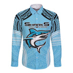 Sharks Rugby Custom Long Sleeve Button Shirt With Polynesian Style