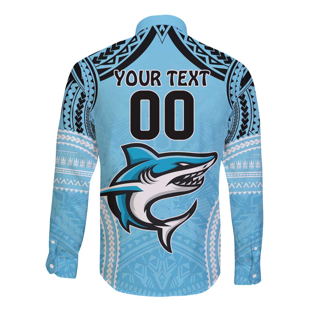 Sharks Rugby Custom Long Sleeve Button Shirt With Polynesian Style
