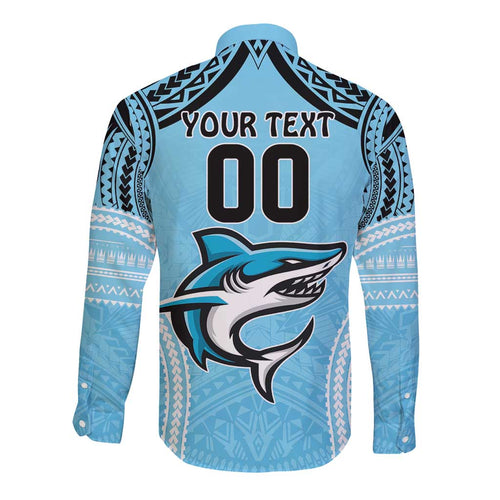 Sharks Rugby Custom Long Sleeve Button Shirt With Polynesian Style