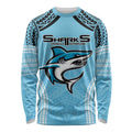 Sharks Rugby Custom Long Sleeve Shirt With Polynesian Style