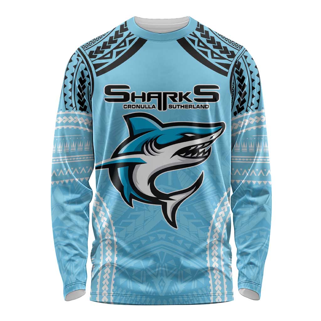 Sharks Rugby Custom Long Sleeve Shirt With Polynesian Style
