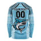 Sharks Rugby Custom Long Sleeve Shirt With Polynesian Style