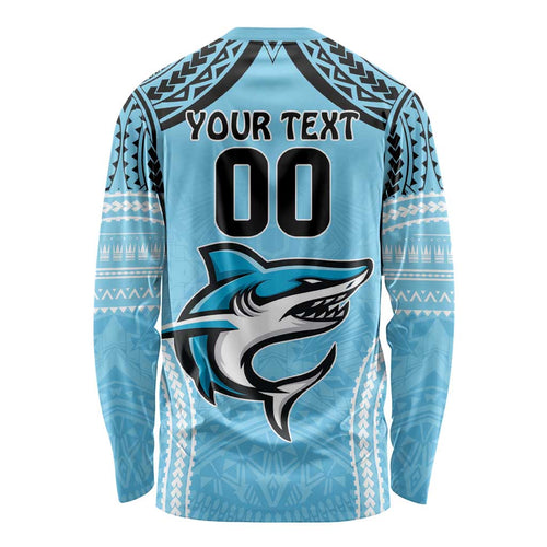Sharks Rugby Custom Long Sleeve Shirt With Polynesian Style
