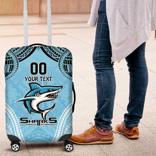 Sharks Rugby Custom Luggage Cover With Polynesian Style