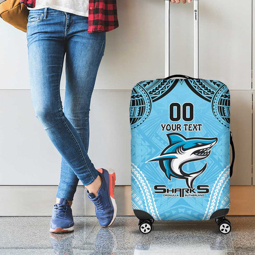 Sharks Rugby Custom Luggage Cover With Polynesian Style
