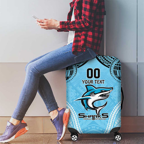 Sharks Rugby Custom Luggage Cover With Polynesian Style