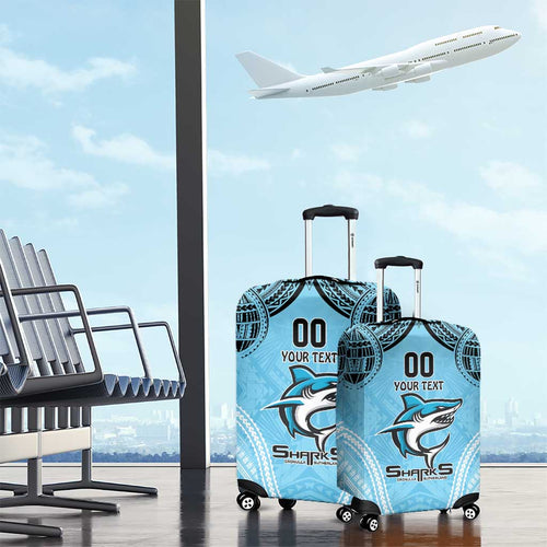 Sharks Rugby Custom Luggage Cover With Polynesian Style