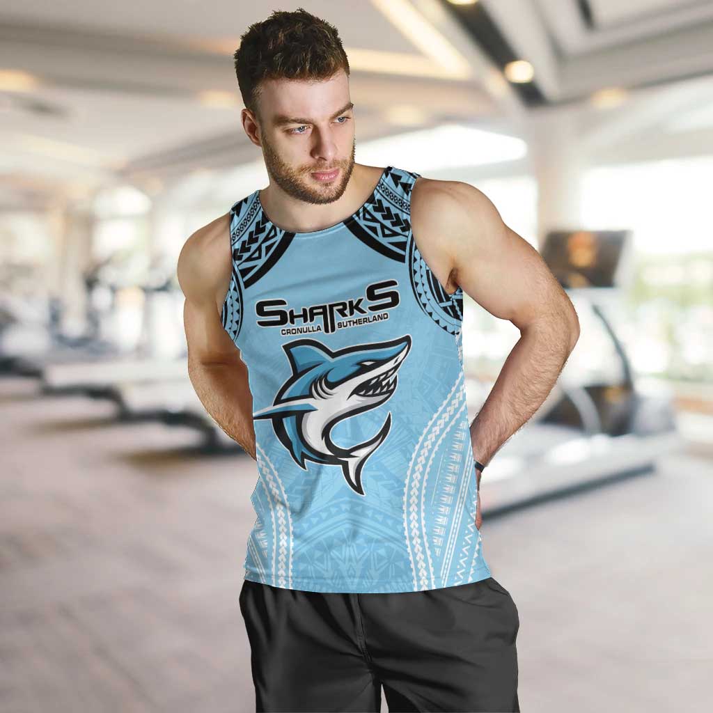 Sharks Rugby Custom Men Tank Top With Polynesian Style