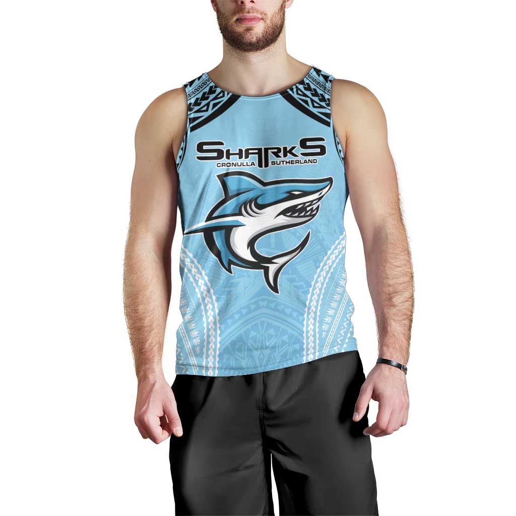 Sharks Rugby Custom Men Tank Top With Polynesian Style