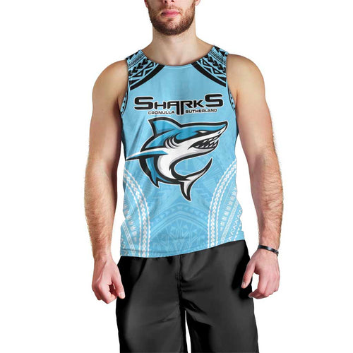 Sharks Rugby Custom Men Tank Top With Polynesian Style