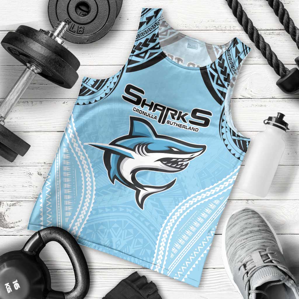 Sharks Rugby Custom Men Tank Top With Polynesian Style