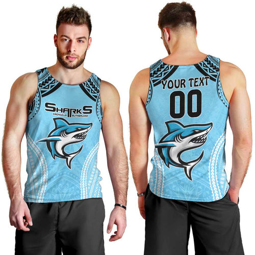 Sharks Rugby Custom Men Tank Top With Polynesian Style