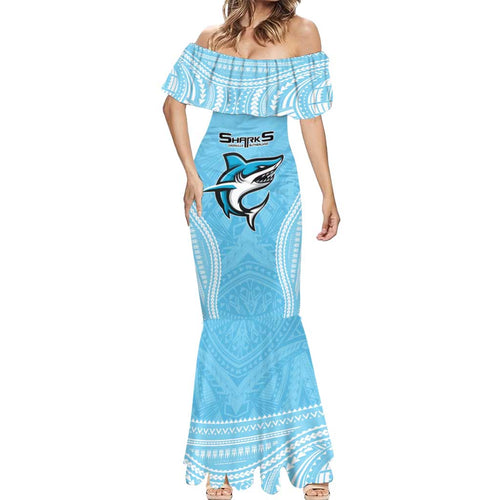 Sharks Rugby Custom Mermaid Dress With Polynesian Style