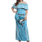 Sharks Rugby Custom Off Shoulder Maxi Dress With Polynesian Style