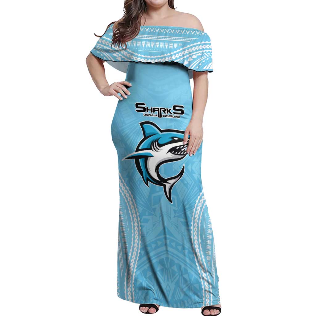 Sharks Rugby Custom Off Shoulder Maxi Dress With Polynesian Style
