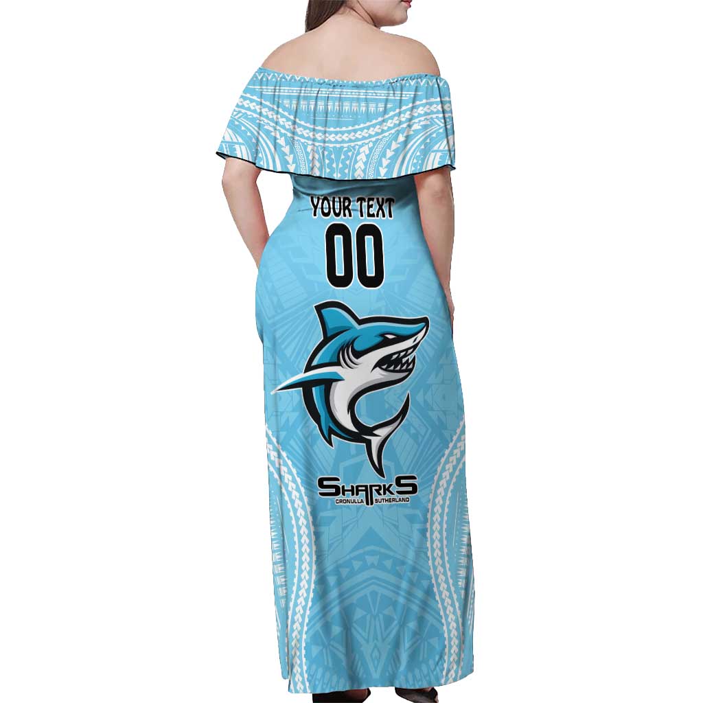 Sharks Rugby Custom Off Shoulder Maxi Dress With Polynesian Style