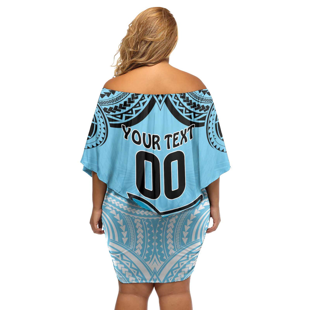 Sharks Rugby Custom Off Shoulder Short Dress With Polynesian Style