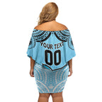 Sharks Rugby Custom Off Shoulder Short Dress With Polynesian Style