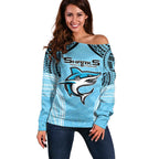 Sharks Rugby Custom Off Shoulder Sweater With Polynesian Style