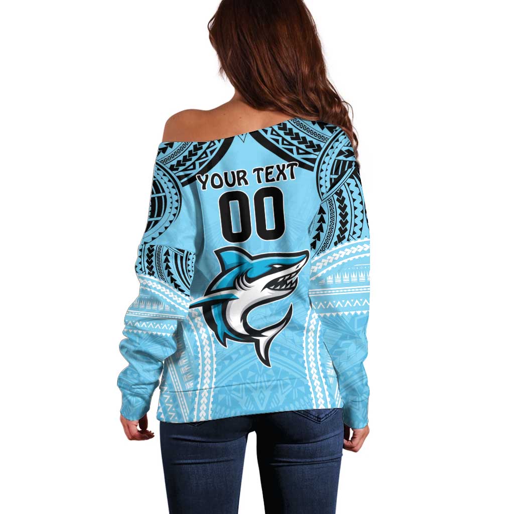 Sharks Rugby Custom Off Shoulder Sweater With Polynesian Style