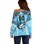 Sharks Rugby Custom Off Shoulder Sweater With Polynesian Style