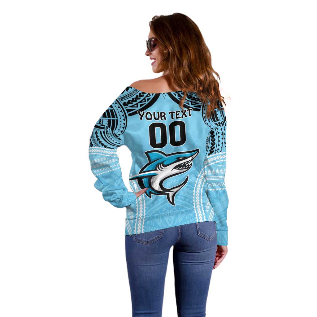Sharks Rugby Custom Off Shoulder Sweater With Polynesian Style