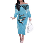 Sharks Rugby Custom Off The Shoulder Long Sleeve Dress With Polynesian Style