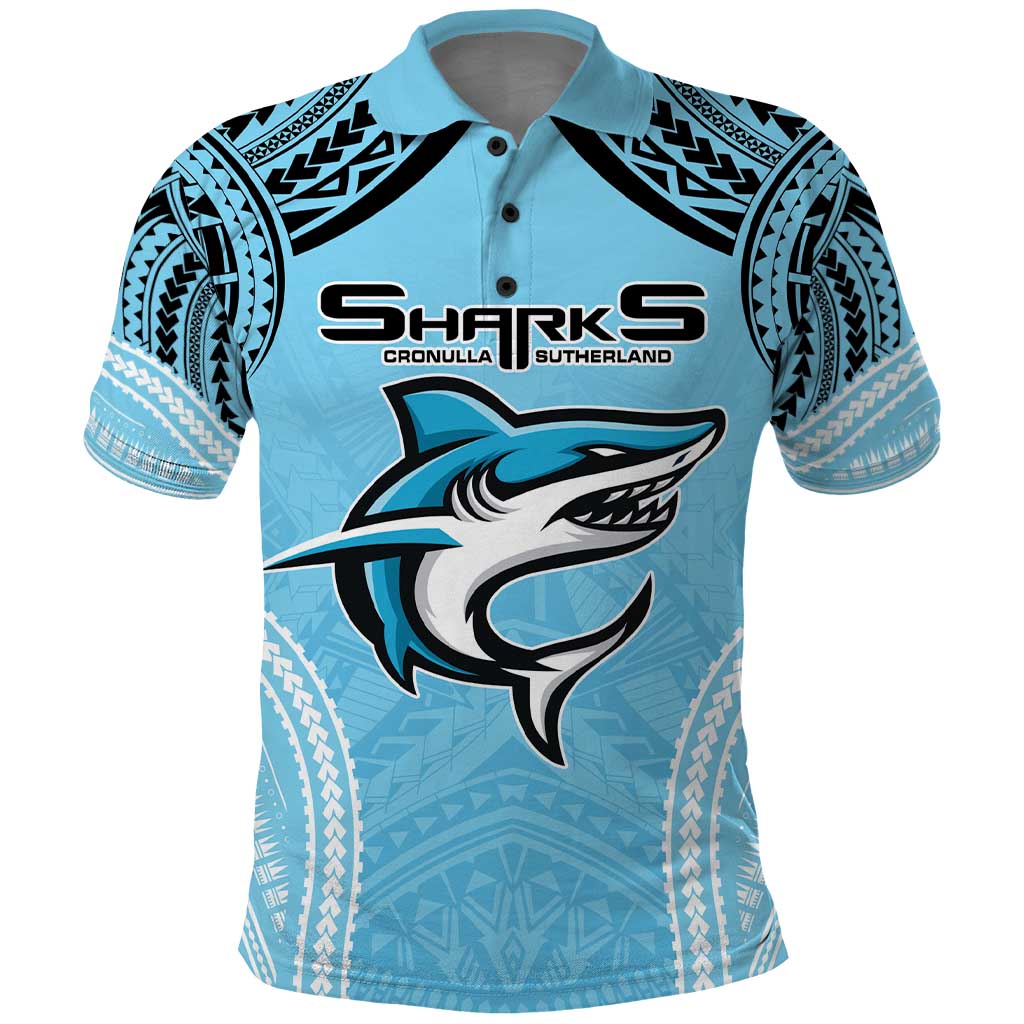 Sharks Rugby Custom Polo Shirt With Polynesian Style