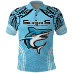 Sharks Rugby Custom Polo Shirt With Polynesian Style