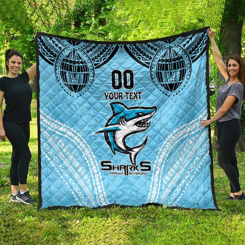 Sharks Rugby Custom Quilt With Polynesian Style
