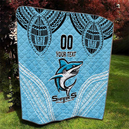 Sharks Rugby Custom Quilt With Polynesian Style