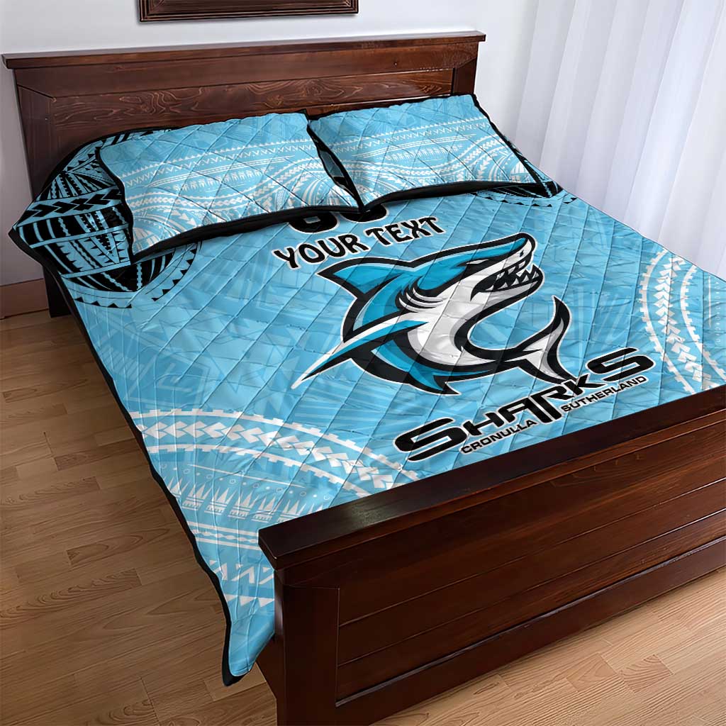 Sharks Rugby Custom Quilt Bed Set With Polynesian Style