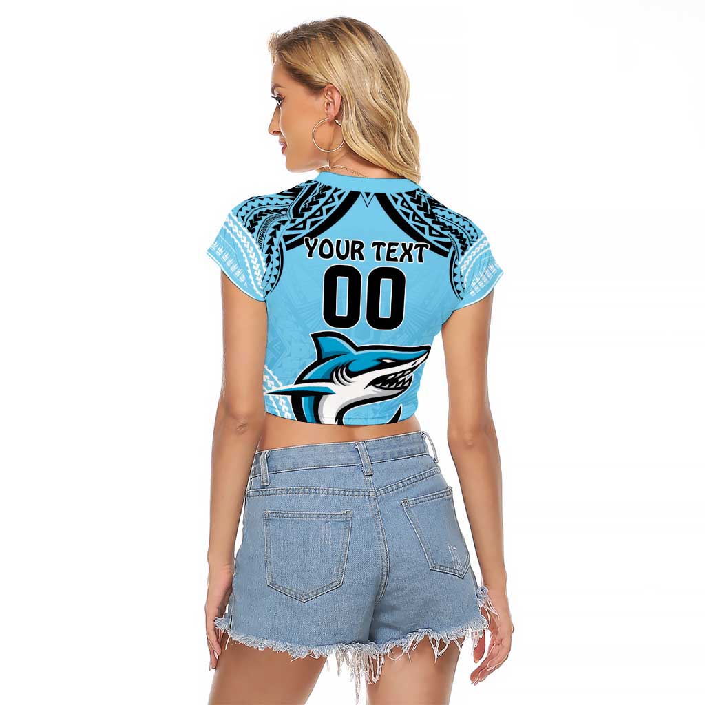 Sharks Rugby Custom Raglan Cropped T Shirt With Polynesian Style