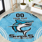 Sharks Rugby Custom Round Carpet With Polynesian Style