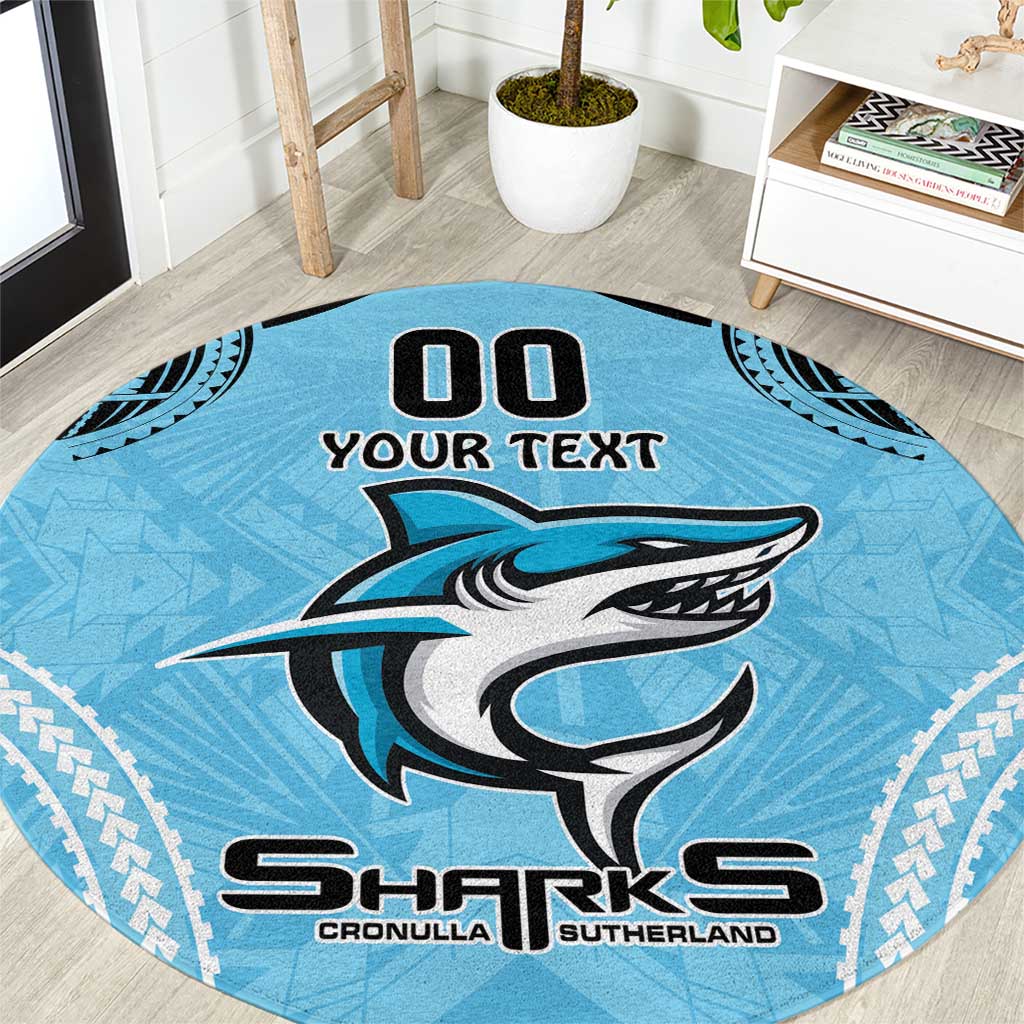 Sharks Rugby Custom Round Carpet With Polynesian Style